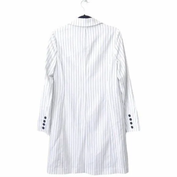 AVEC LES FILLES Pinstripe Longline Blazer Coat White {3T14}