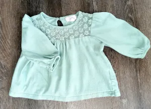 BABY GIRL SIZE 6/12 MONTHS - PUMPKIN PATCH, Soft Muslin, Lace Boho Top VGUC B32