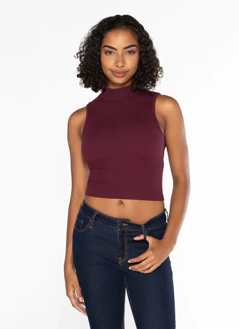 Bamboo Rib Sleeveless Mock Neck Top