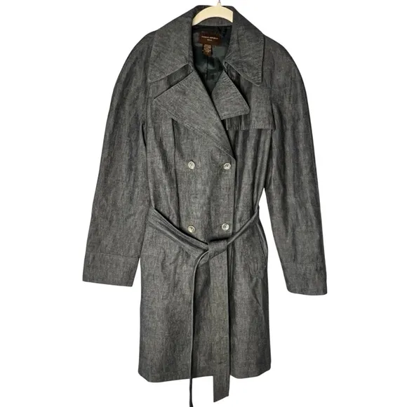 Banana Republic Gray Denim Double-Breasted Trench Coat Jacket with Belt Sz L