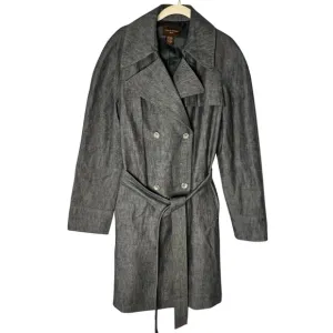 Banana Republic Gray Denim Double-Breasted Trench Coat Jacket with Belt Sz L