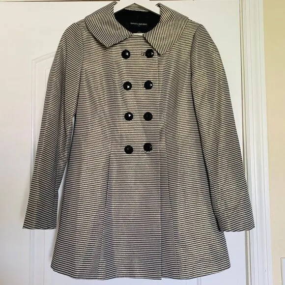 Banana Republic Women's Gold &amp; Black Striped Double Breasted Jacket Trench Coat