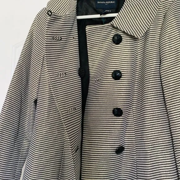 Banana Republic Women's Gold &amp; Black Striped Double Breasted Jacket Trench Coat