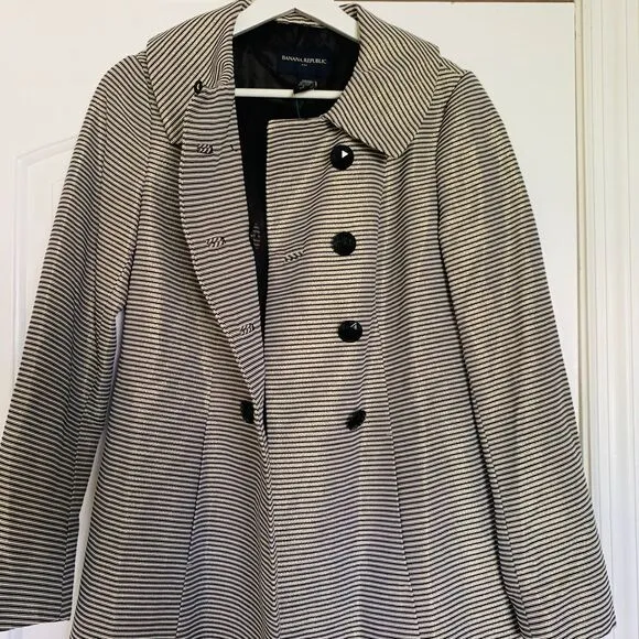 Banana Republic Women's Gold &amp; Black Striped Double Breasted Jacket Trench Coat