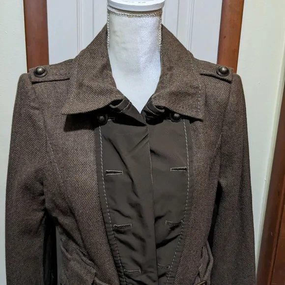 BCBG Maxaria Woman's Double Breasted Long Olive Trench Coat Size L