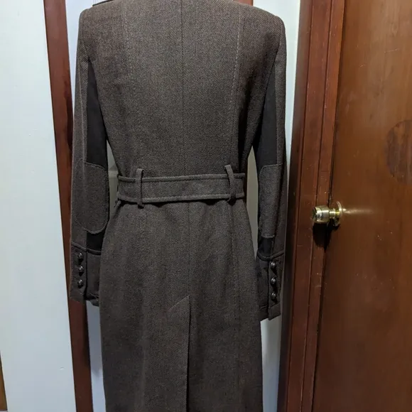 BCBG Maxaria Woman's Double Breasted Long Olive Trench Coat Size L