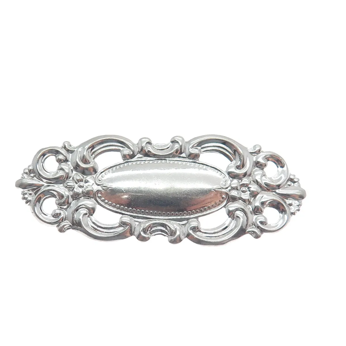 BEAU 925 Sterling Silver Antique Art Deco Repousse Flower Pin Brooch