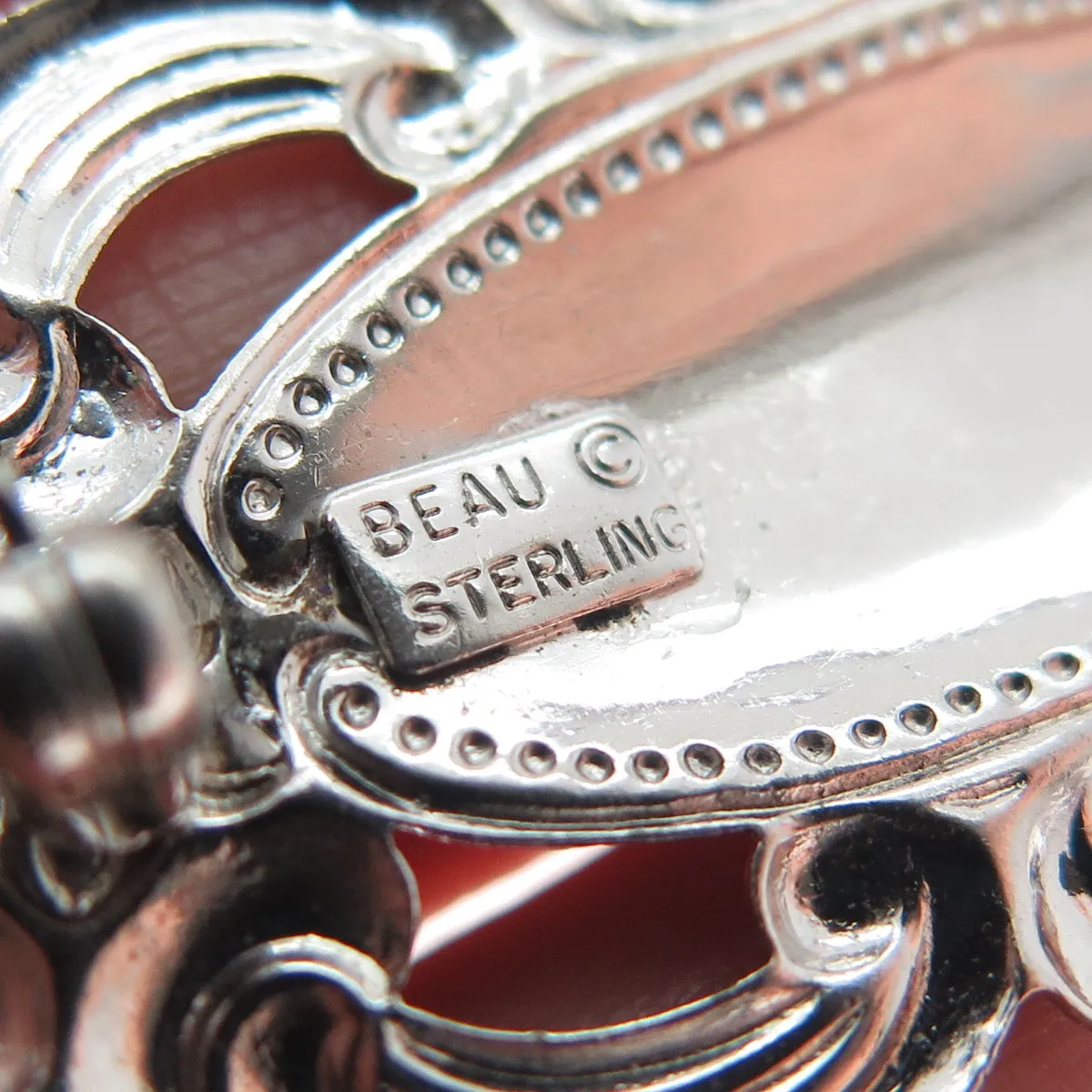 BEAU 925 Sterling Silver Antique Art Deco Repousse Flower Pin Brooch