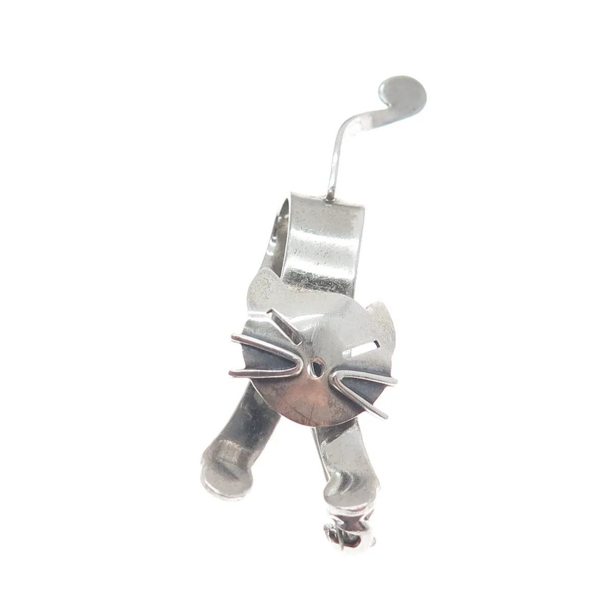 BEAU 925 Sterling Silver Vintage Modernist Cat Pin Brooch