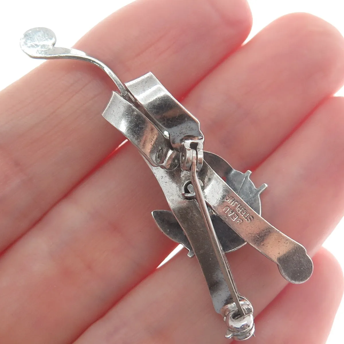 BEAU 925 Sterling Silver Vintage Modernist Cat Pin Brooch