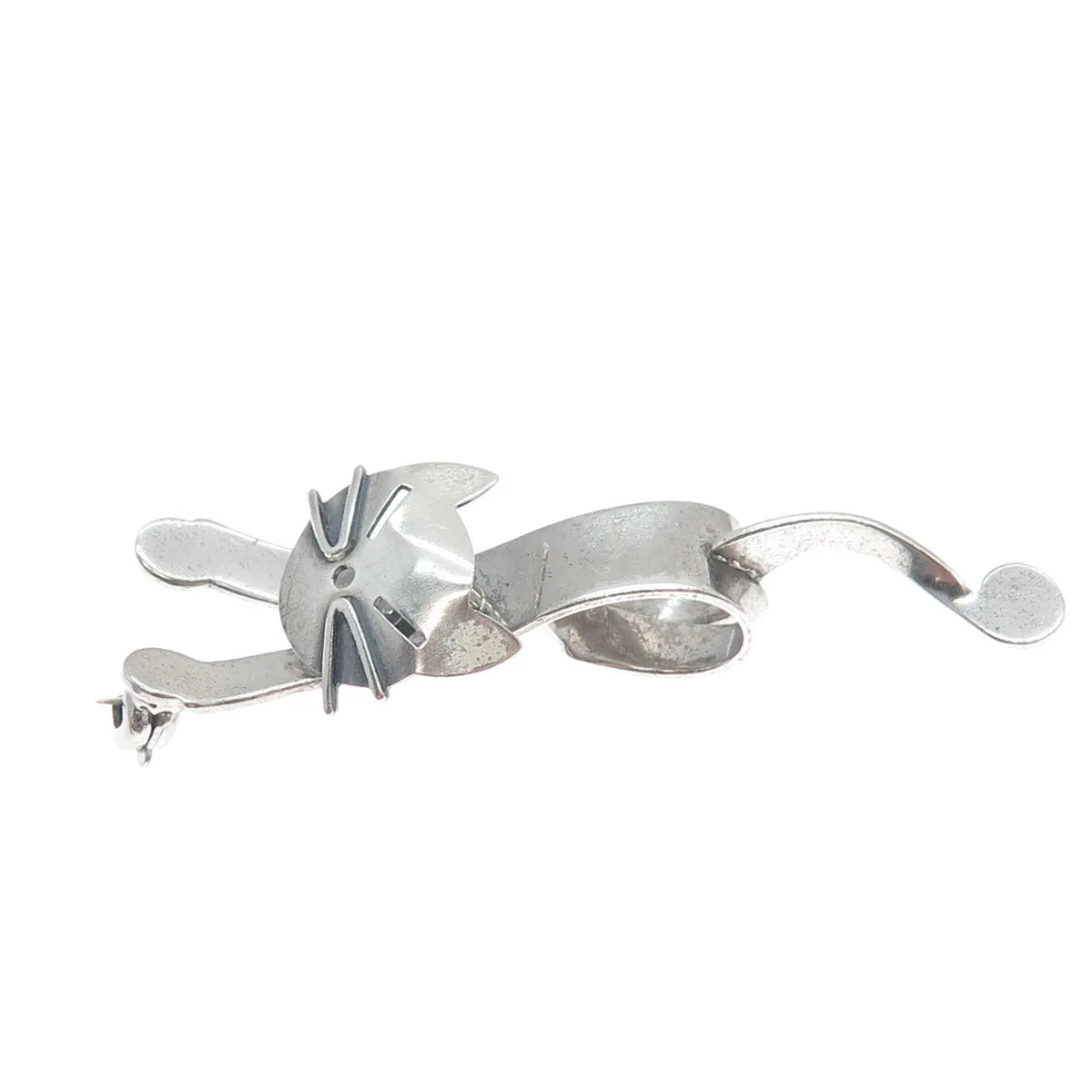BEAU 925 Sterling Silver Vintage Modernist Cat Pin Brooch