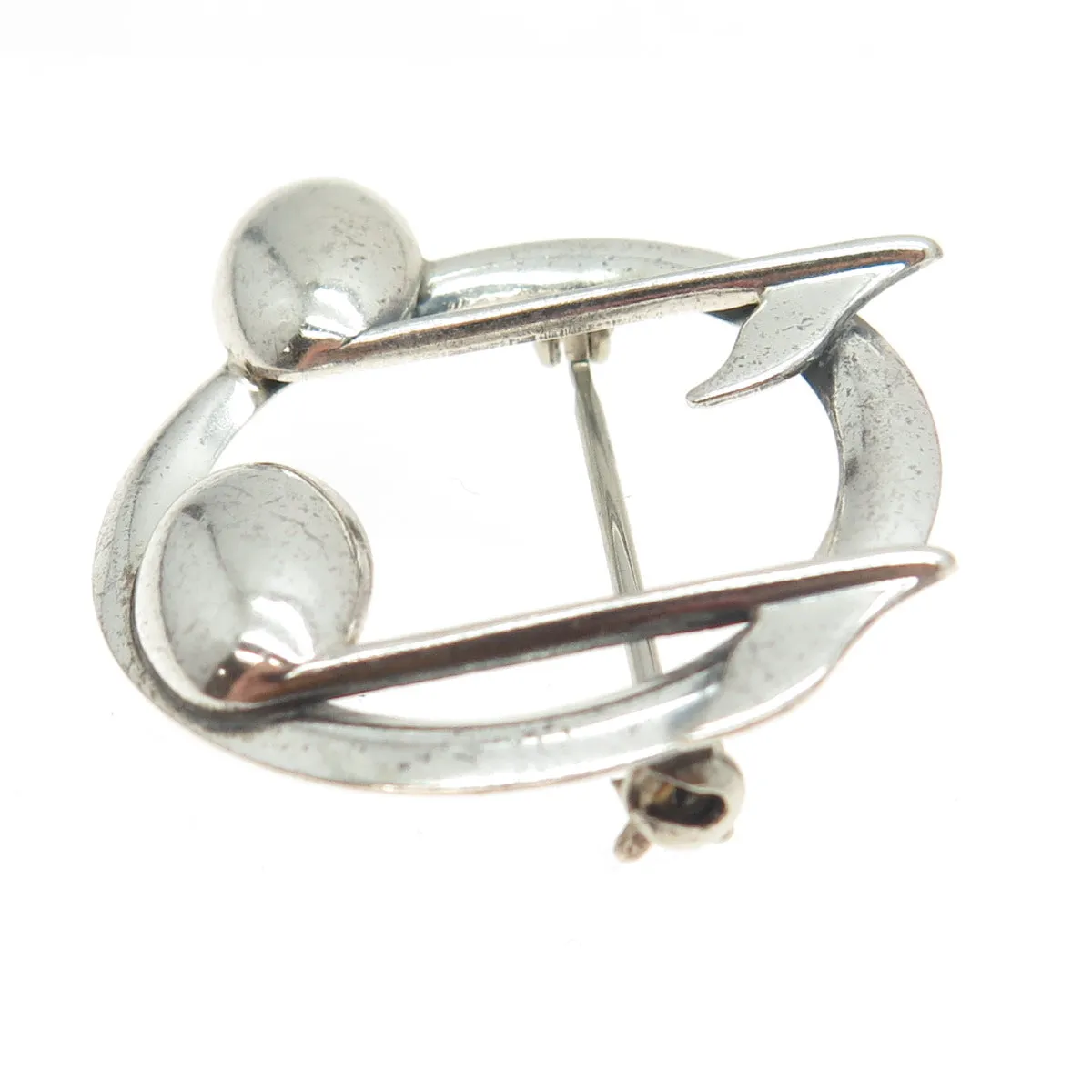 BEAU 925 Sterling Silver Vintage Two Eighth Notes Music Round Pin Brooch