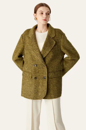 BerryBetty - Green Double Breasted Wool Lapel Neck Cropped Coat