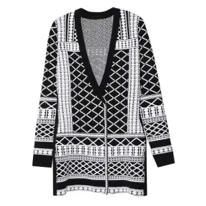 Black and white embossed beaded knit coat