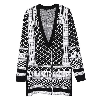 Black and white embossed beaded knit coat