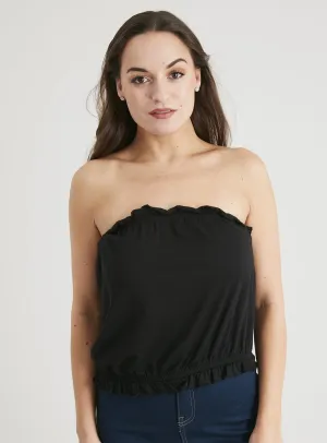 Black Ruffle Bandeau Crop Top - 10