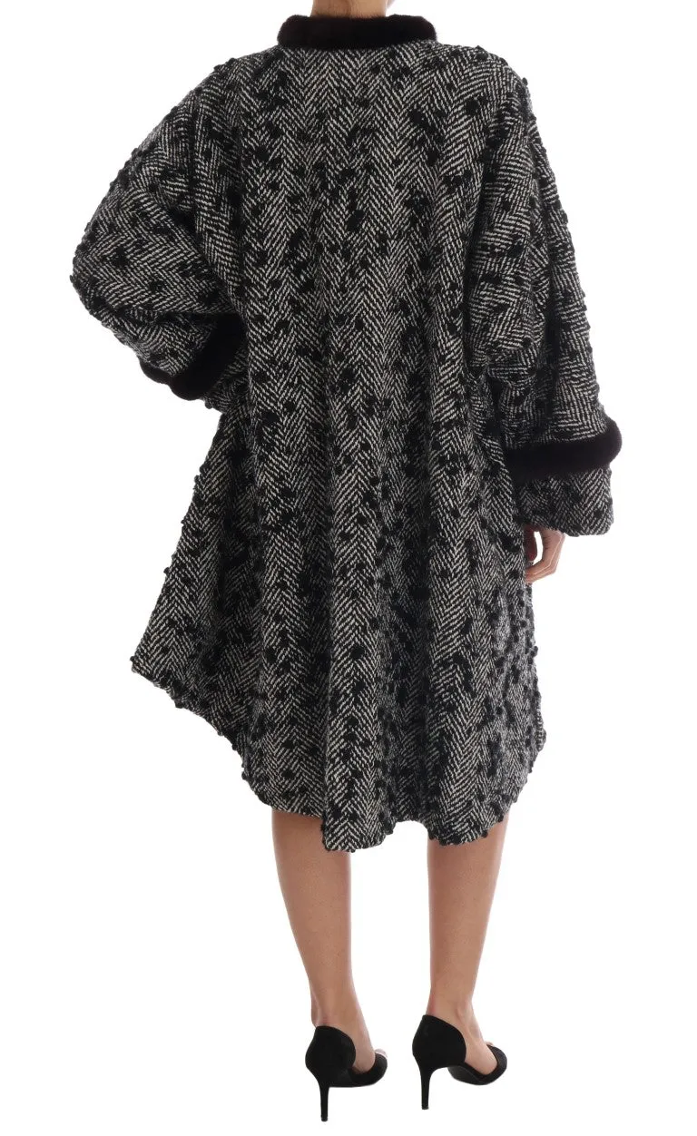 Black White Crystal Tulip Fur Coat