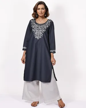 Blake Denim Chambray Cotton Embroidered Tunic Top Shirt; Made to Order/Customizable
