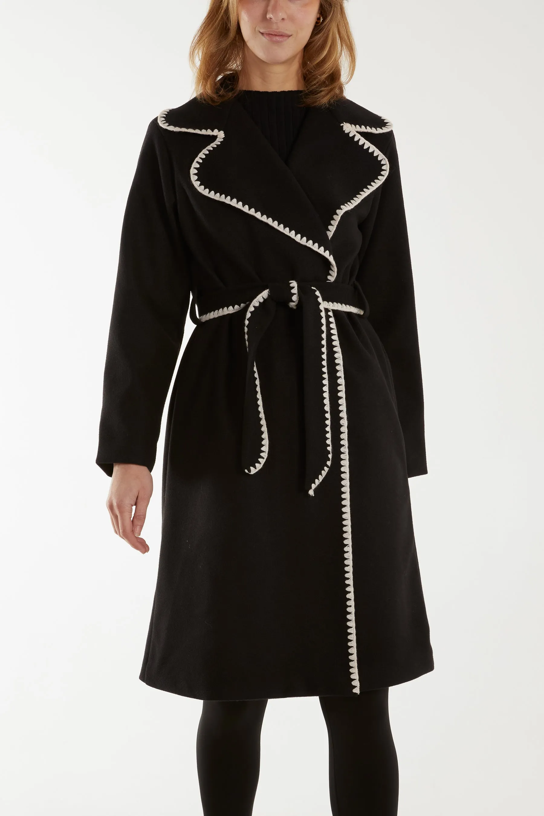 Blanket Stitch Hem Tied Waist Coat