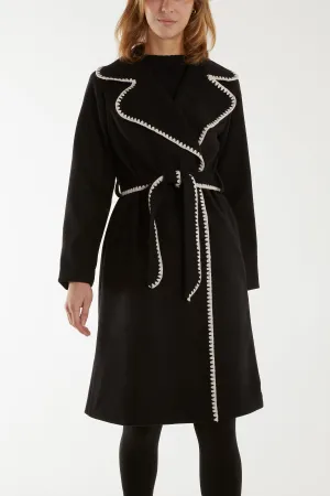 Blanket Stitch Hem Tied Waist Coat
