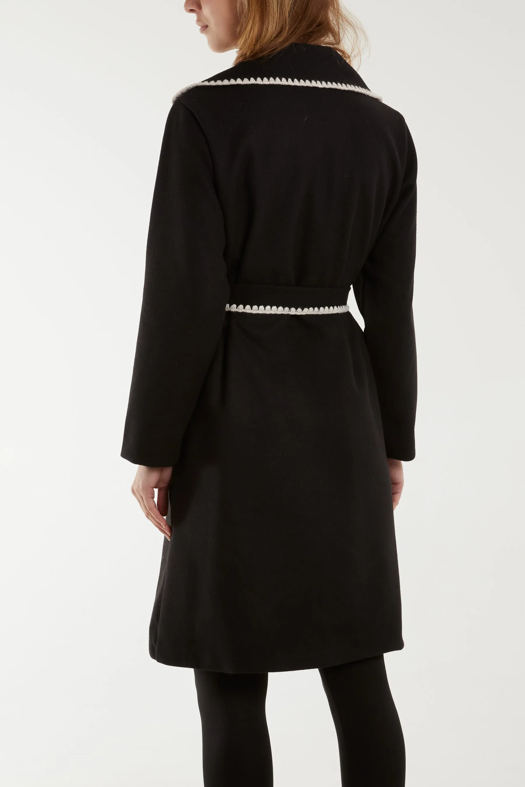 Blanket Stitch Hem Tied Waist Coat