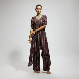 BLUE BOHO PRINT FRONT TIE UP TUNIC