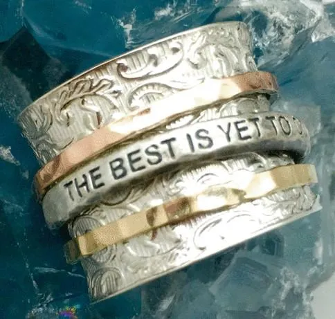 Bluenoemi Israeli Spinner Ring Silver Gold "The best is yet to come"