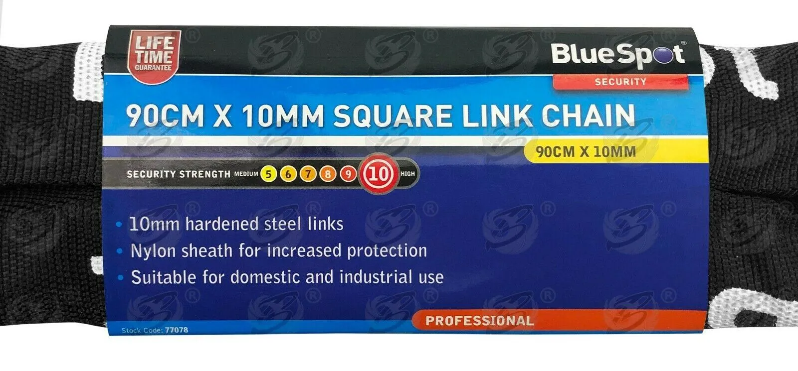 BLUESPOT 3FT LONG 10MM LINKS SECURITY CHAIN WITH 94MM HIGH SECURITY PADLOCK