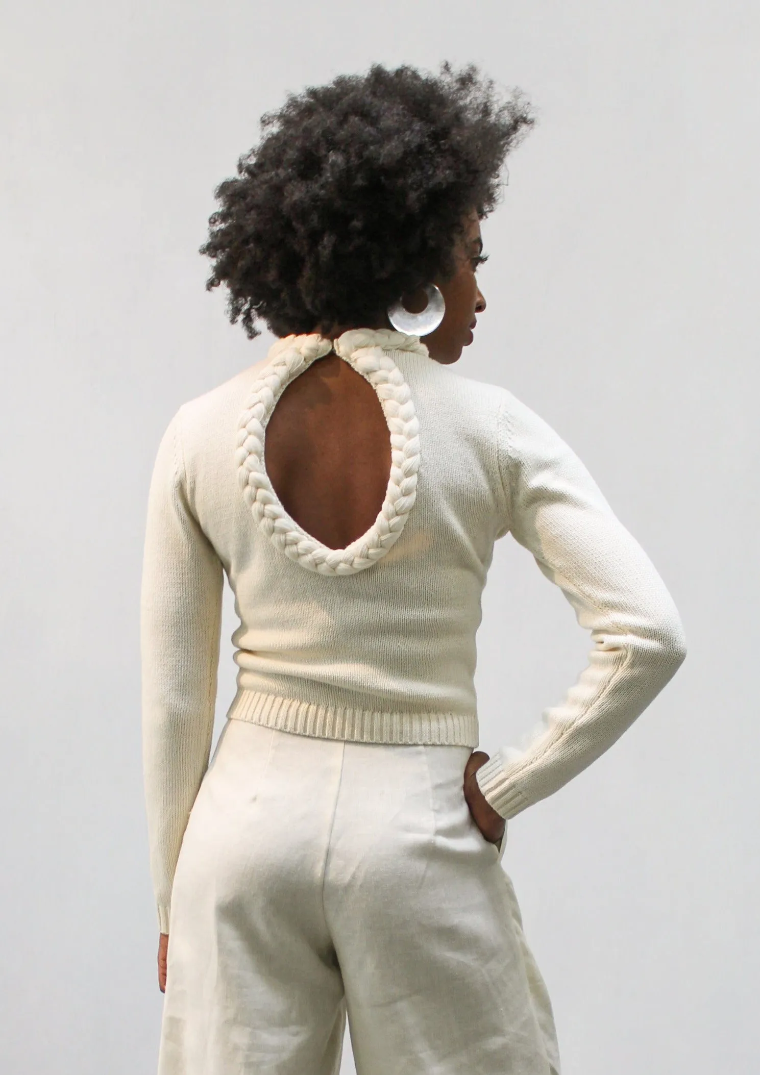 Bold Braid Open Back Sweater - Creamy