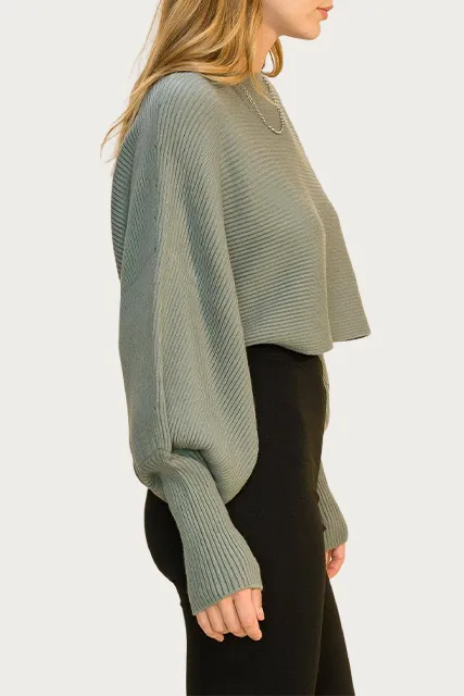 BOXY DOLMAN-SLEEVE CROPPED SWEATER