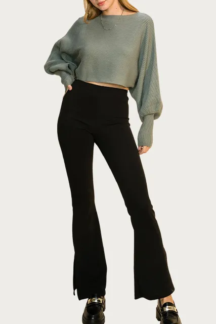 BOXY DOLMAN-SLEEVE CROPPED SWEATER