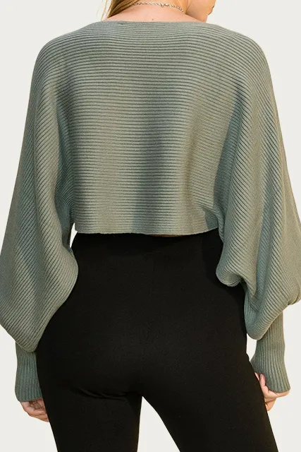 BOXY DOLMAN-SLEEVE CROPPED SWEATER