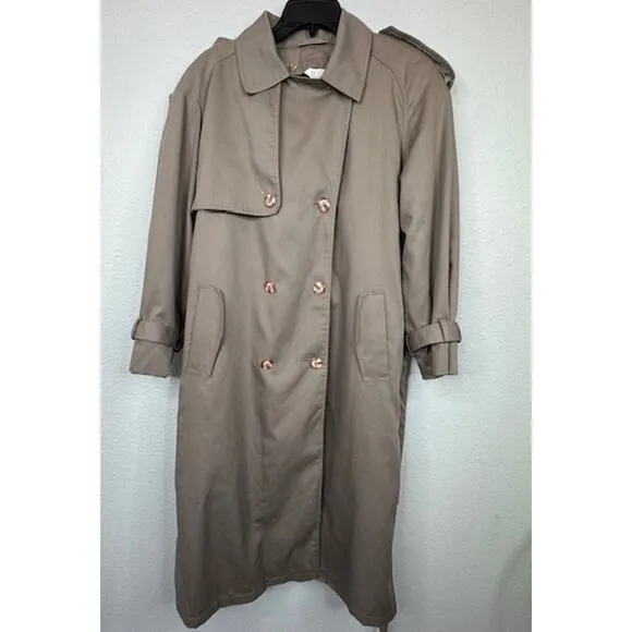 Brem Rainwear Sz 16P Belted Beige Double Breasted Wool Lined Trench Coat