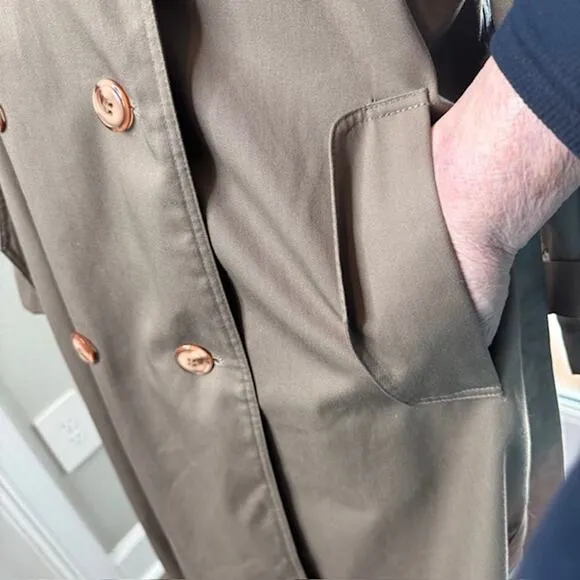Brem Rainwear Sz 16P Belted Beige Double Breasted Wool Lined Trench Coat