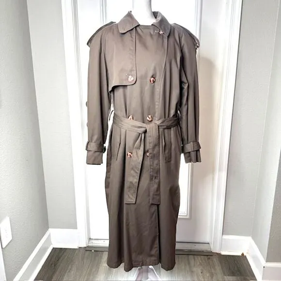Brem Rainwear Sz 16P Belted Beige Double Breasted Wool Lined Trench Coat