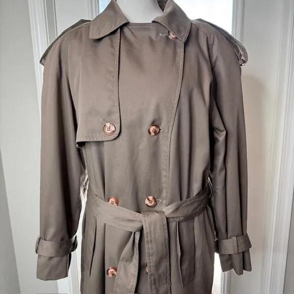 Brem Rainwear Sz 16P Belted Beige Double Breasted Wool Lined Trench Coat