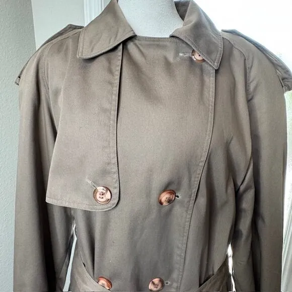 Brem Rainwear Sz 16P Belted Beige Double Breasted Wool Lined Trench Coat