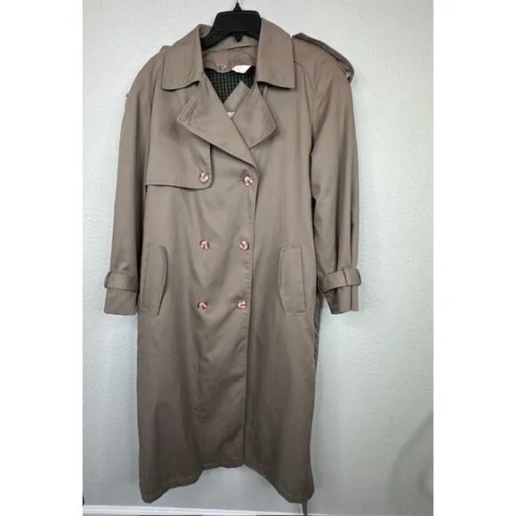 Brem Rainwear Sz 16P Belted Beige Double Breasted Wool Lined Trench Coat