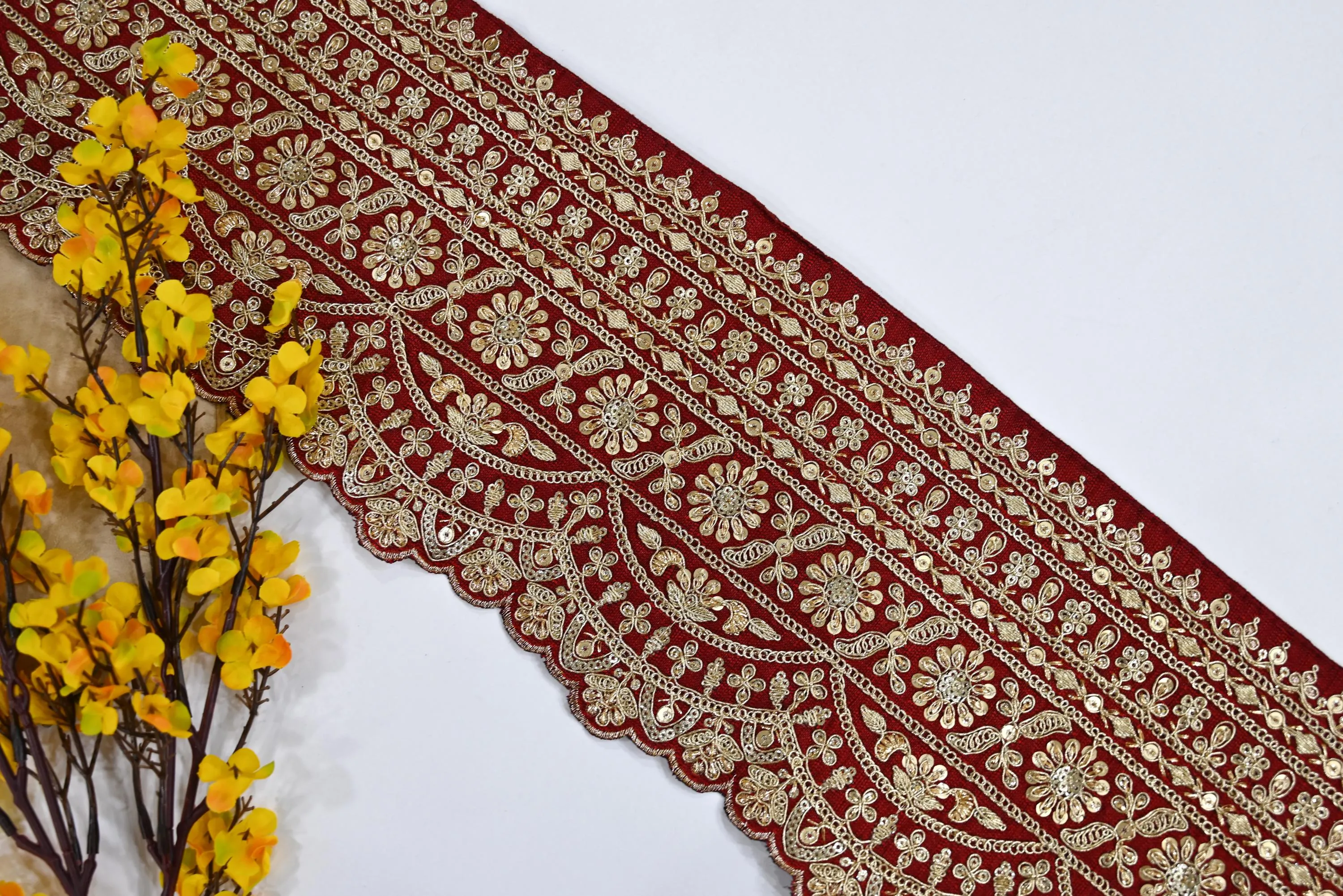 Broad Dark Maroon Indian Sari Border Trim 17cm Wide 1 Yard