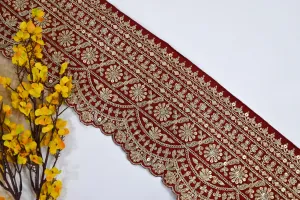 Broad Dark Maroon Indian Sari Border Trim 17cm Wide 1 Yard
