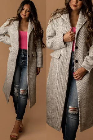 Brooks Full Length Single Breasted Coat (Grey Stripe)