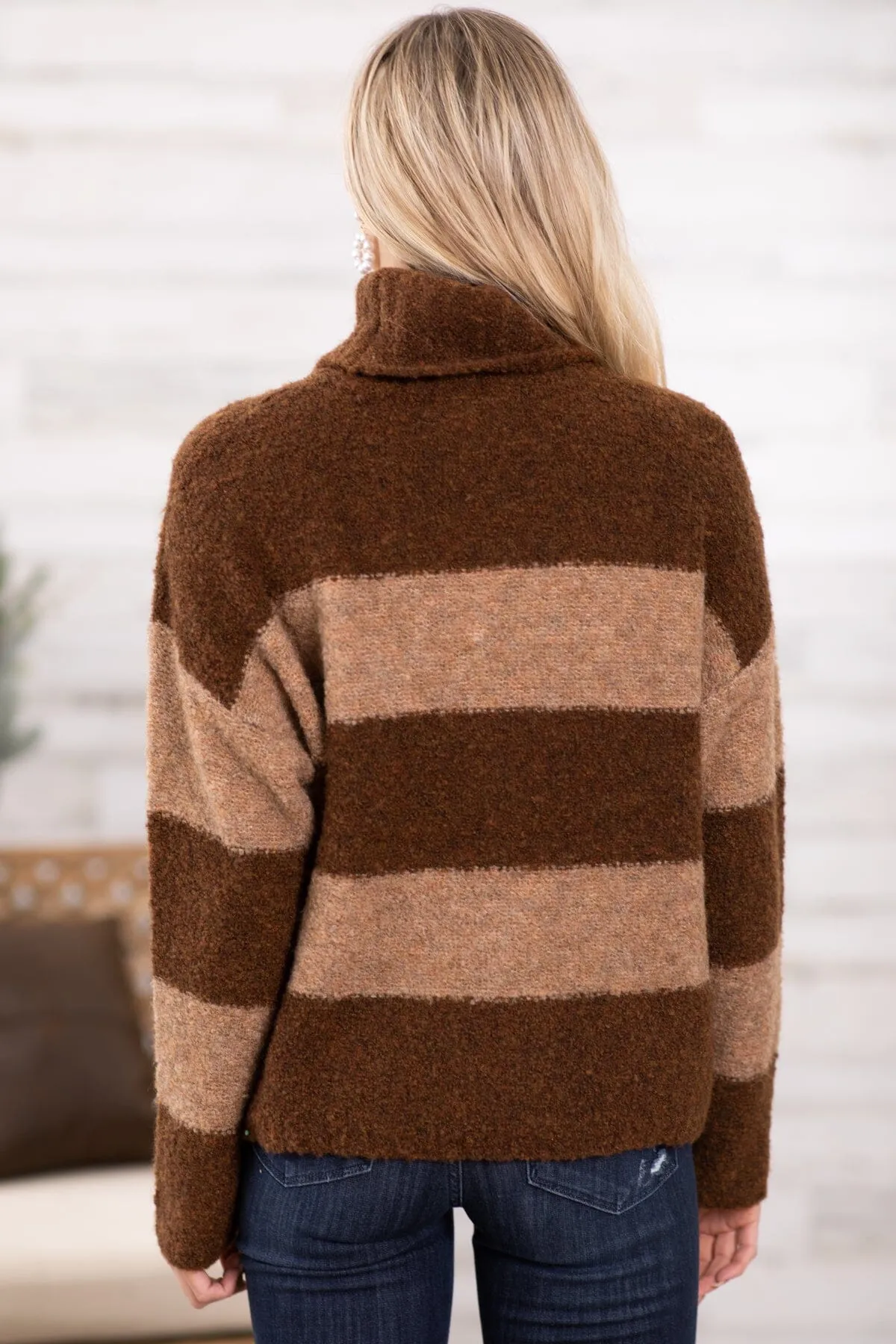 Brown and Tan Colorblock Turtleneck Sweater