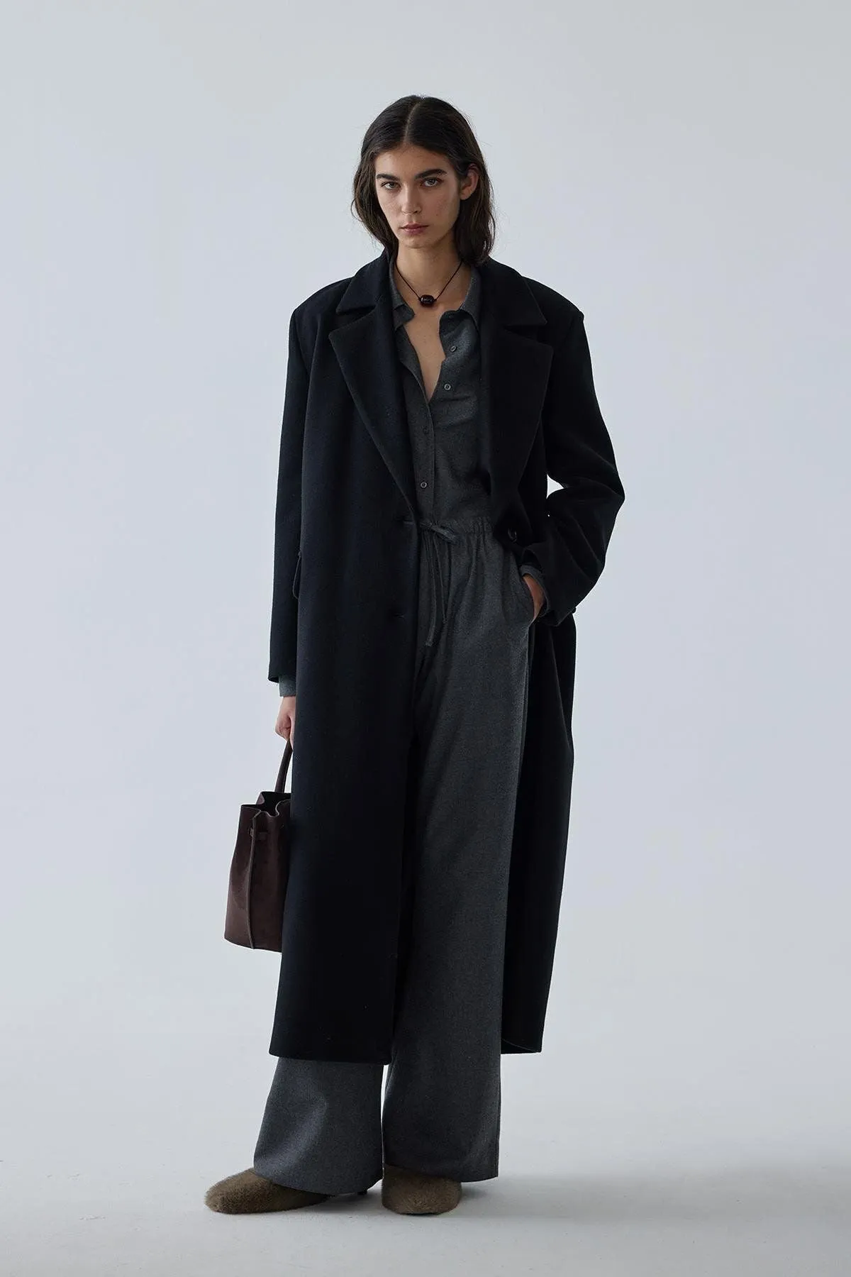 Brown Black Maxi Cashmere Coat