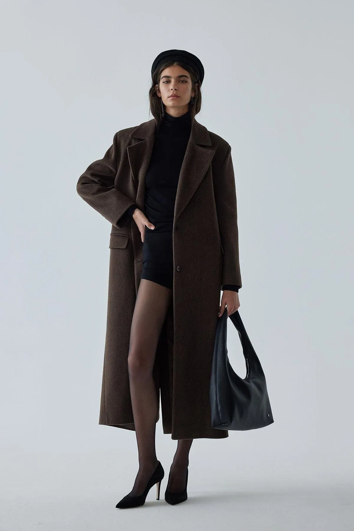 Brown Black Maxi Cashmere Coat