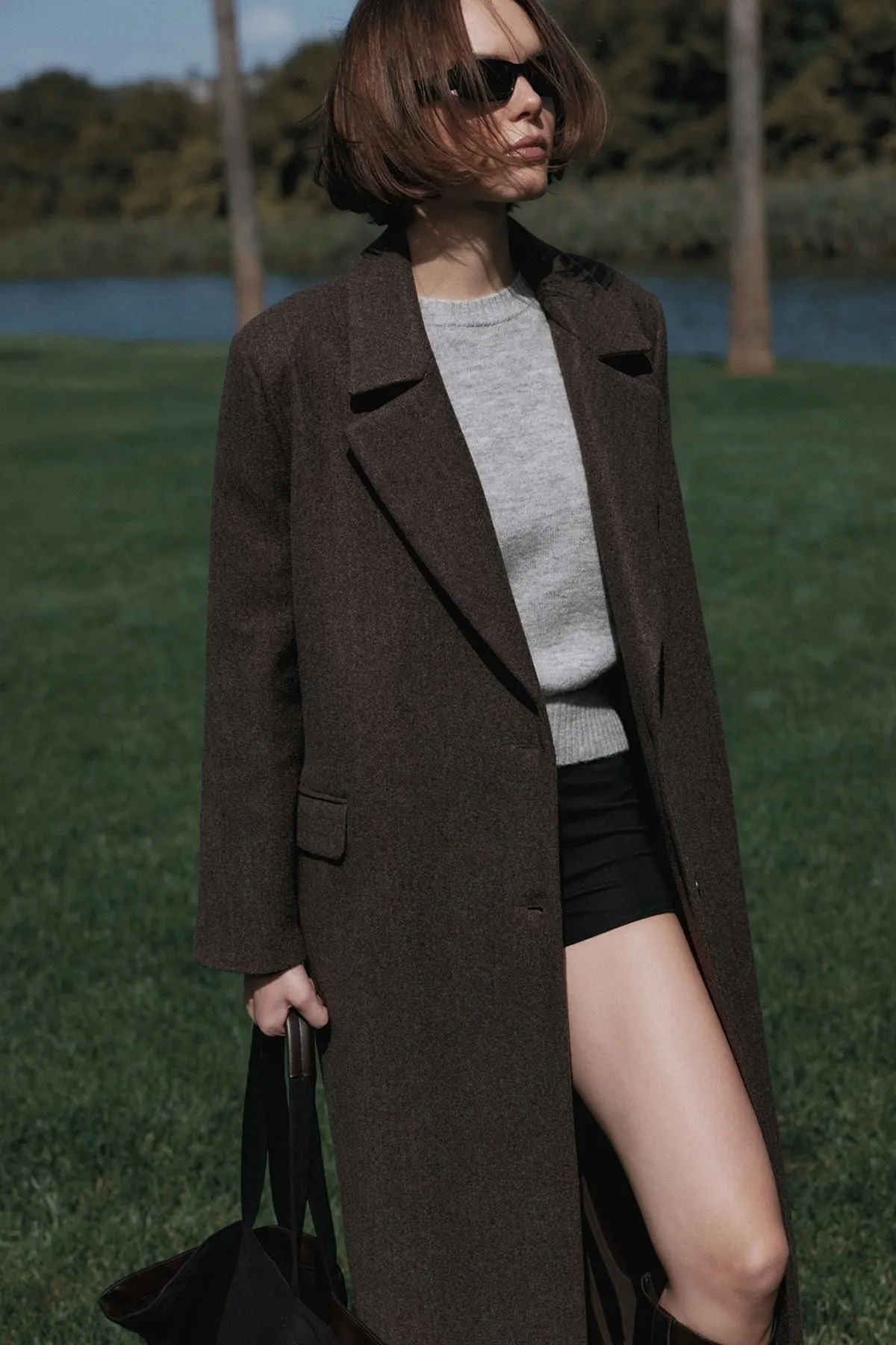 Brown Black Maxi Cashmere Coat