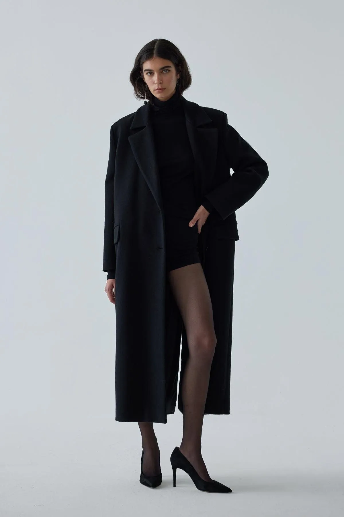 Brown Black Maxi Cashmere Coat