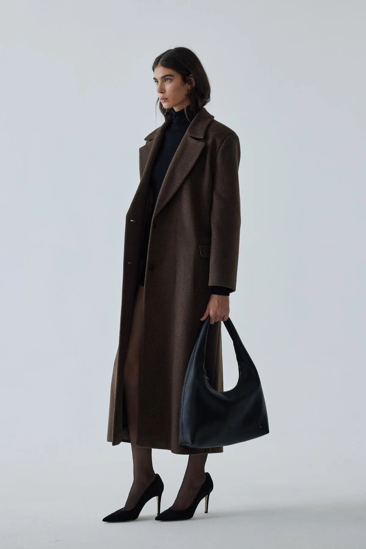 Brown Black Maxi Cashmere Coat