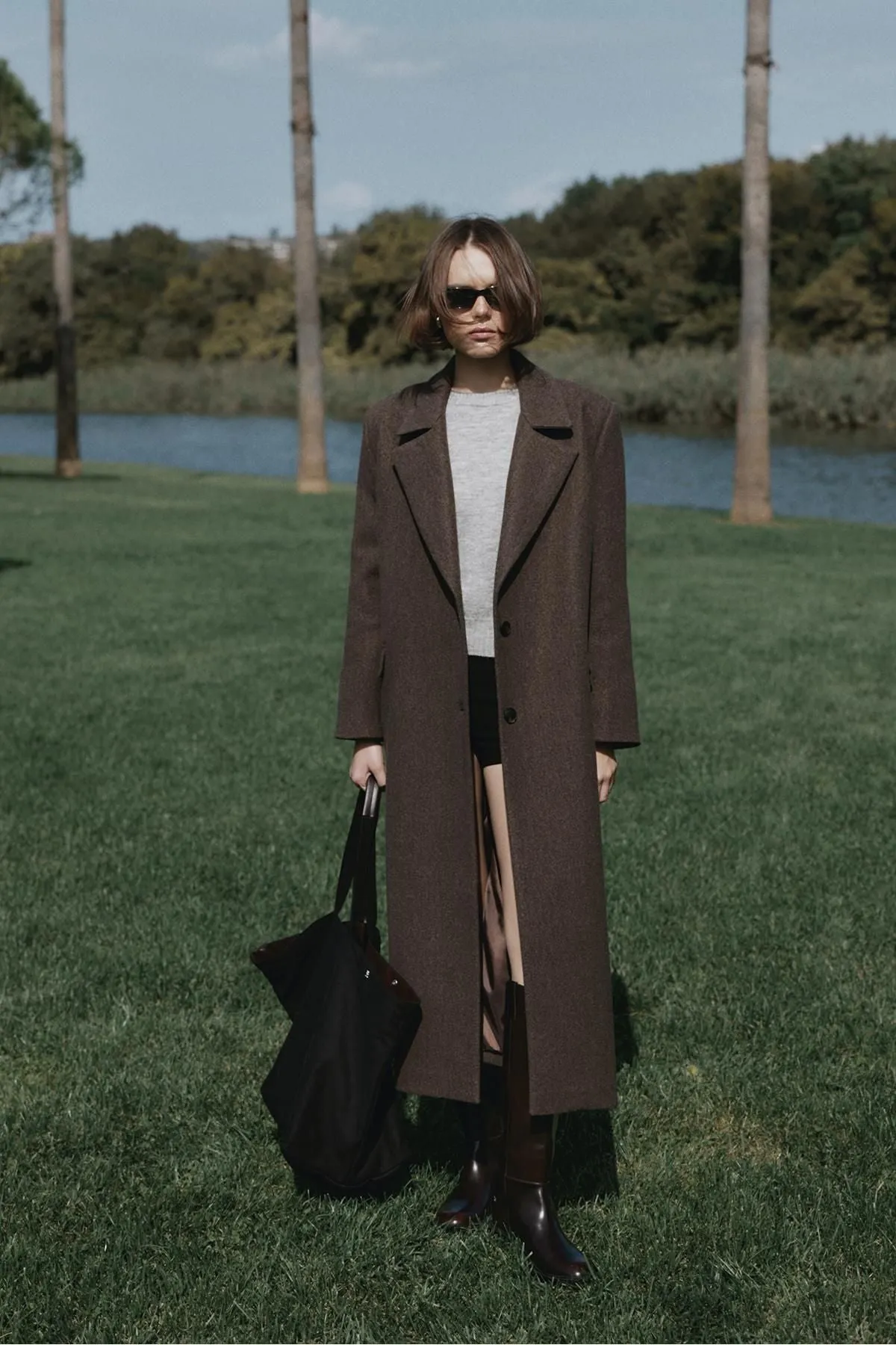 Brown Black Maxi Cashmere Coat