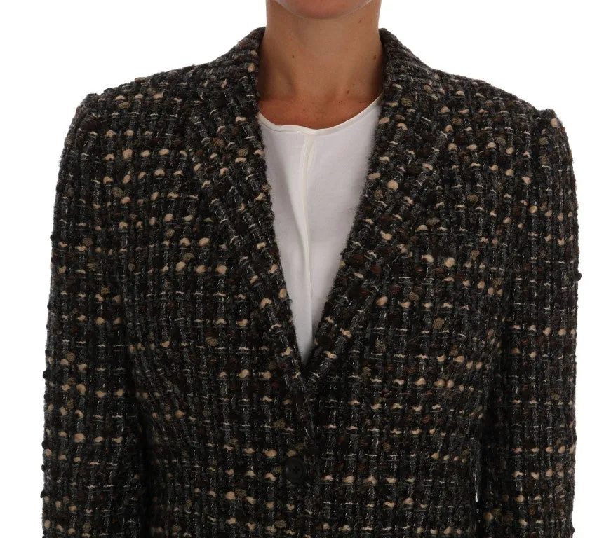 Brown Wool Tweed Single Breasted Jacket