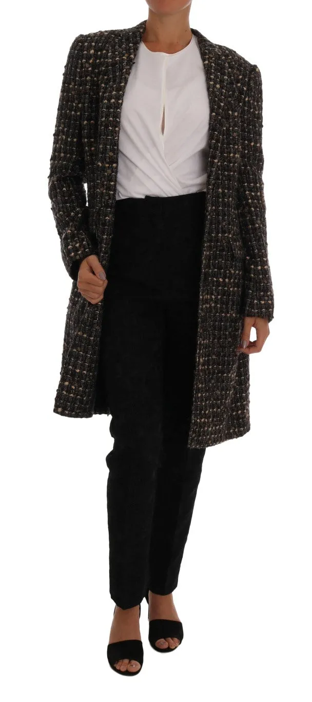 Brown Wool Tweed Single Breasted Jacket